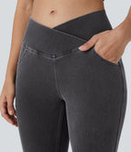 Jean super évasé Halara Flex™ décontracté maille denim extensible délavée effet frais InstantCool taille haute poches croisées