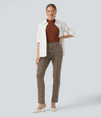 Halara Flex™ Pantalon tailleur Cintrés à Taille Haute avec Boutons Décoratifs Poches Latérales et Imprimé Pied-de-Poule