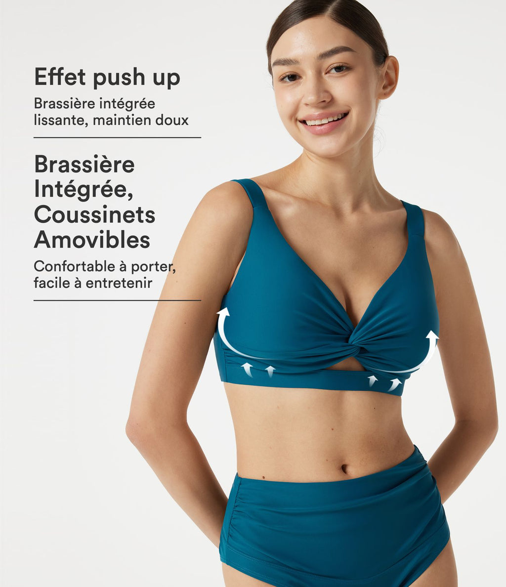 Haut de bikini push-up à décolleté en V plongeant avec brassière intégrée