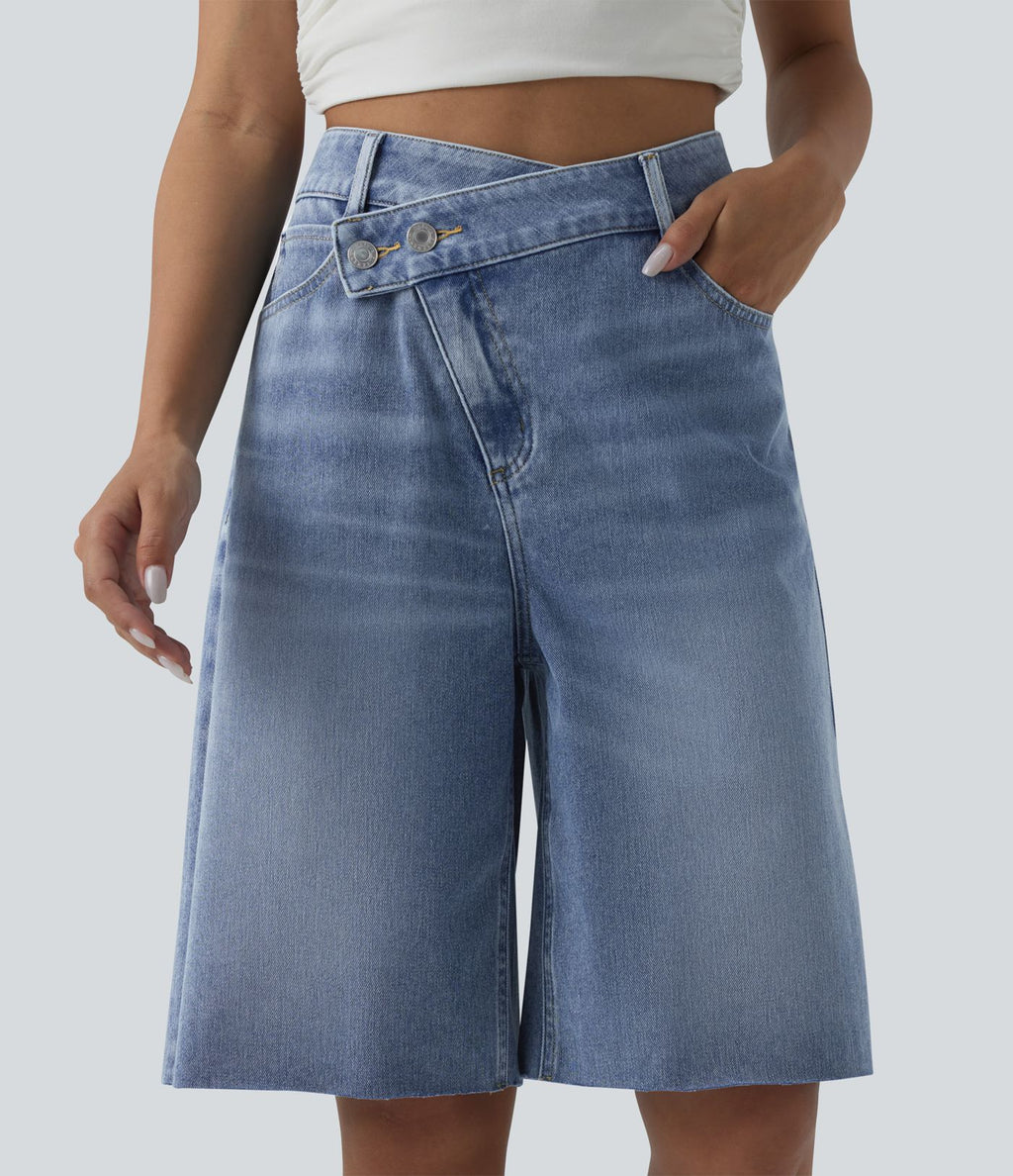 Halara Flex™ Short décontracté en jean asymétrique taille haute avec poches