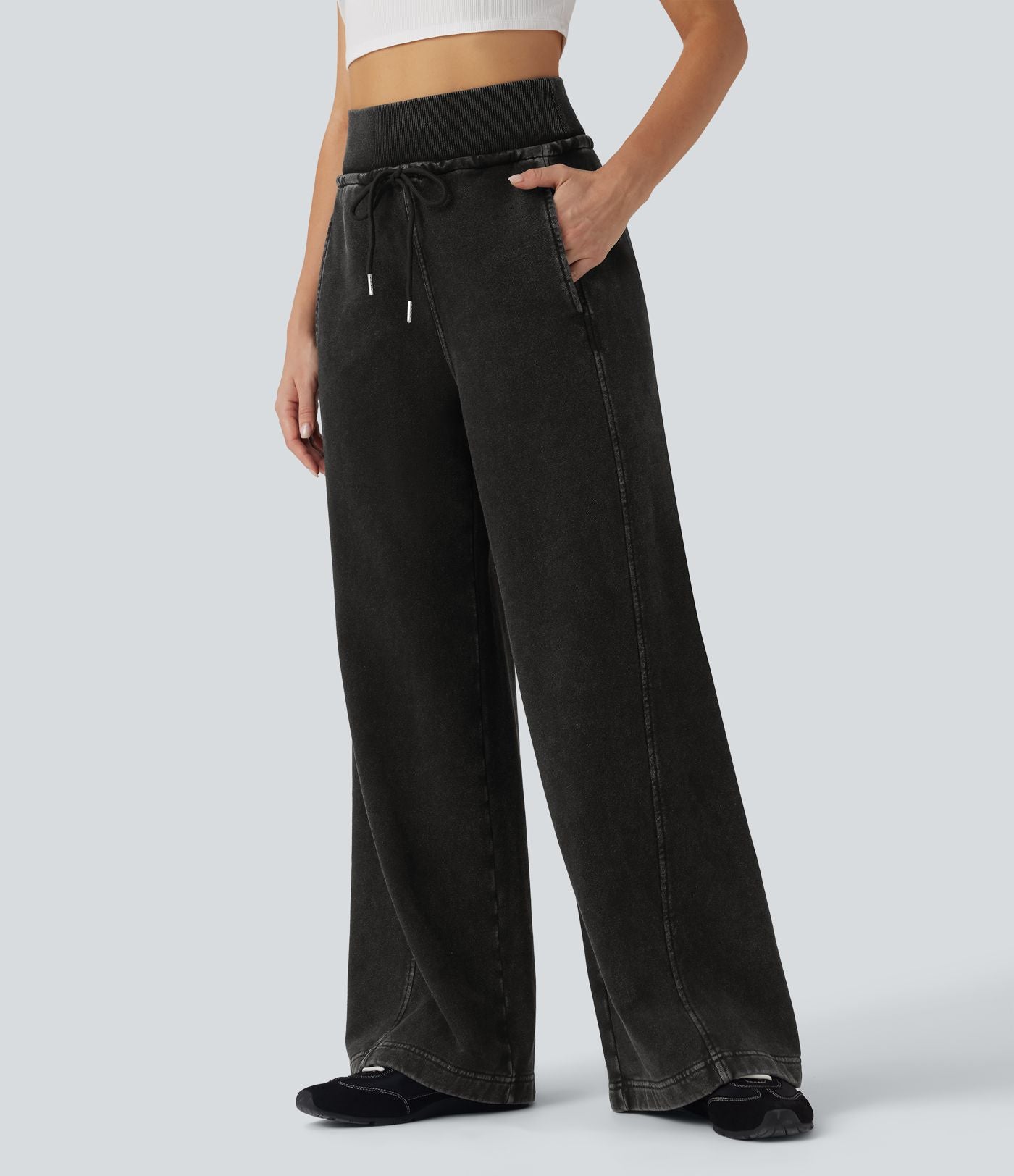 Jean jogging baggy Halara Flex™ molleton français taille haute avec cordon de serrage et poches