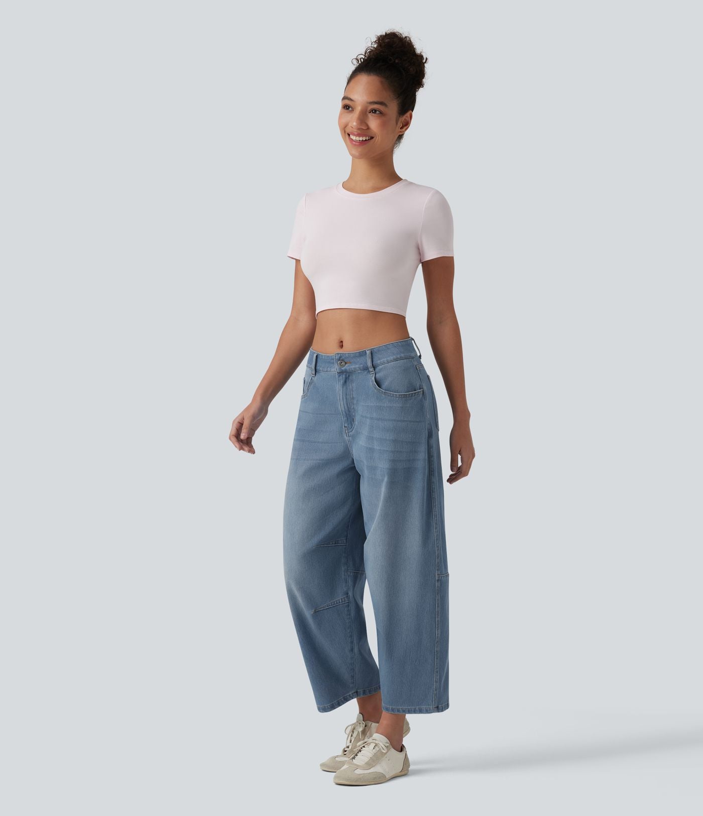 Jean Barrel 7/8 taille basse Halara Flex™ avec poches zippées