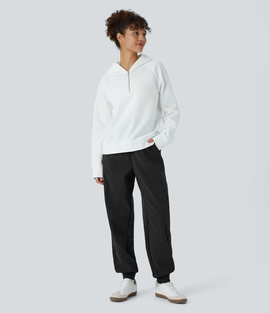 Pantalon de jogging décontracté en velours côtelé à taille haute avec poches latérales