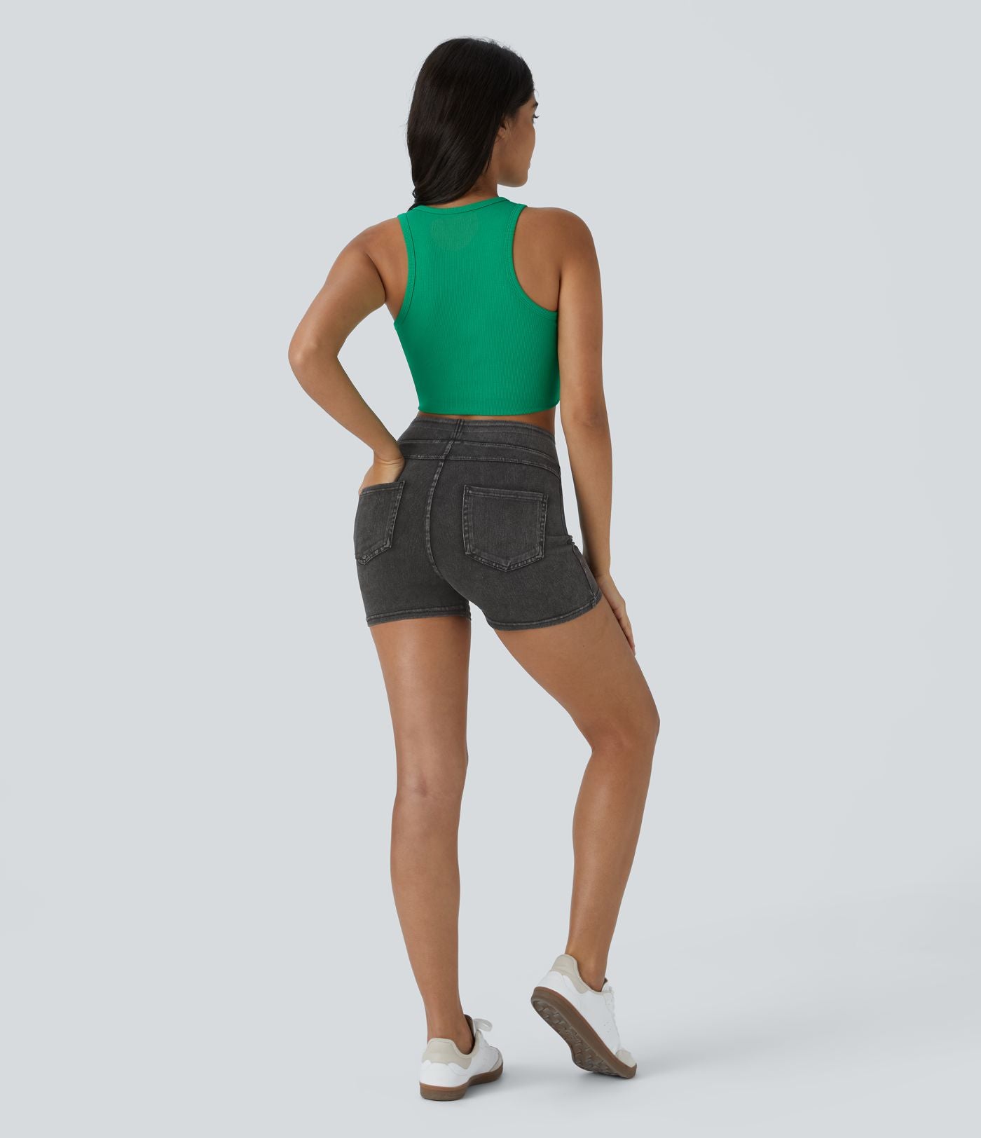 Halara Flex™ Shorts 7,5cm Casual en Denim Tricot Extensible Taille Haute Avec Poches Latérales Arrière