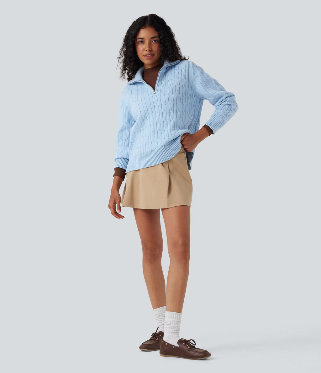 Pull de travail maille torsadée col montant demi-fermeture éclair