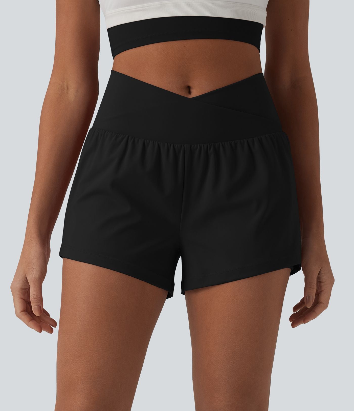Short de yoga 2-en-1 SoftlyZero™ Airy croisé taille haute 7,5 cm effet frais InstantCool avec poches