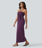 Robe longue dos nu col licou avec nœud et poches