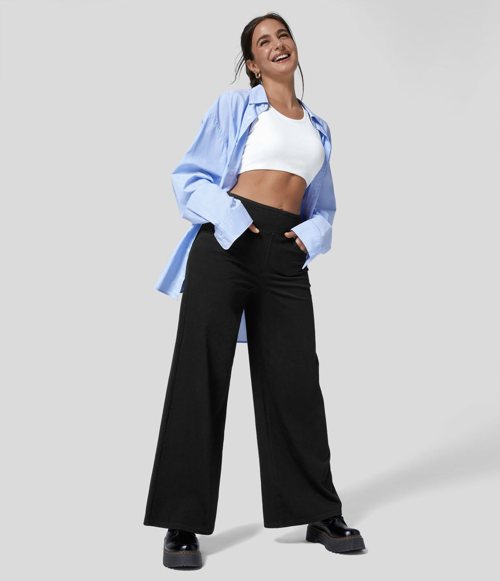 Halara Flex™ Jean Large Travail à Taille Haute Poches Multiples et Tricot Extensible