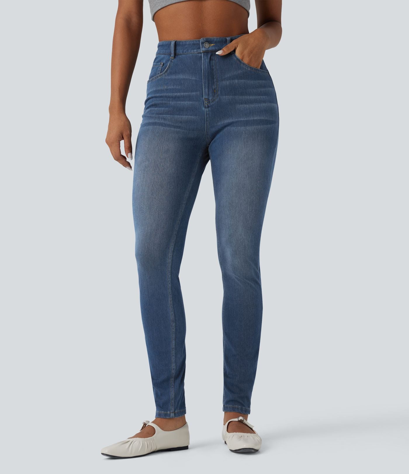Jean ajusté décontracté Halara Flex™ taille haute avec poches