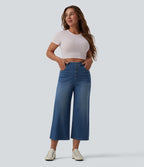 Halara Flex™ Jean large casual raccourci taille haute en lyocell drapé, avec poches