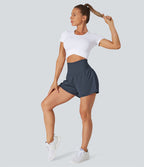Short 7,5cm Yoga 2 en 1 Super Taille Haute Poches Arrière Poches Cachées Latérales