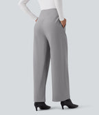 Pantalon tailleur ample taille haute en sergé Halara Flex™ avec poches