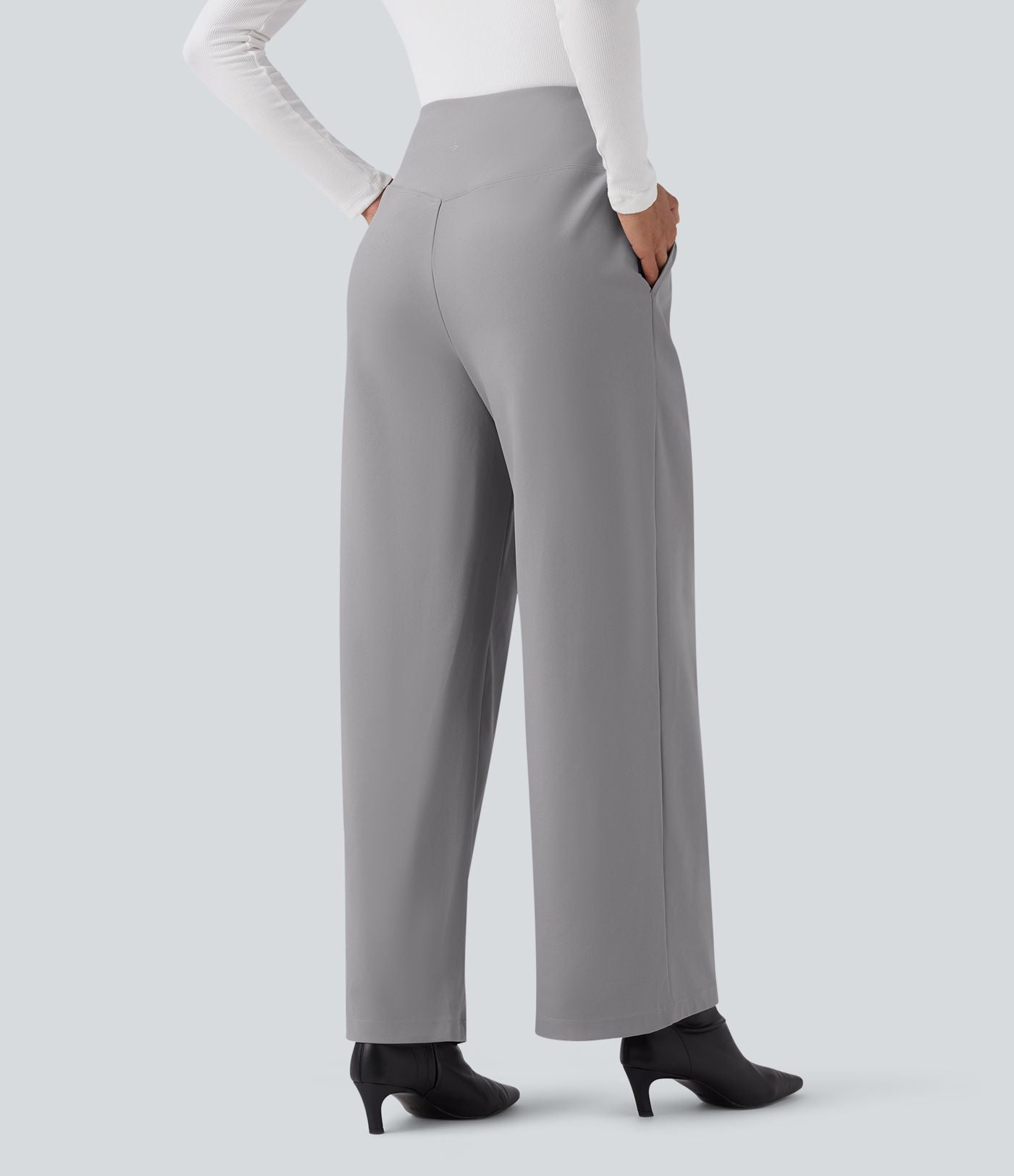 Pantalon tailleur ample taille haute en sergé Halara Flex™ avec poches