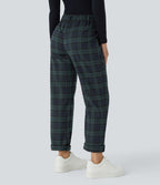 Pantalon Casual à Carreaux Taille Moyenne Avec Fermeture Eclair et Poche Latérale à Jambe Droite
