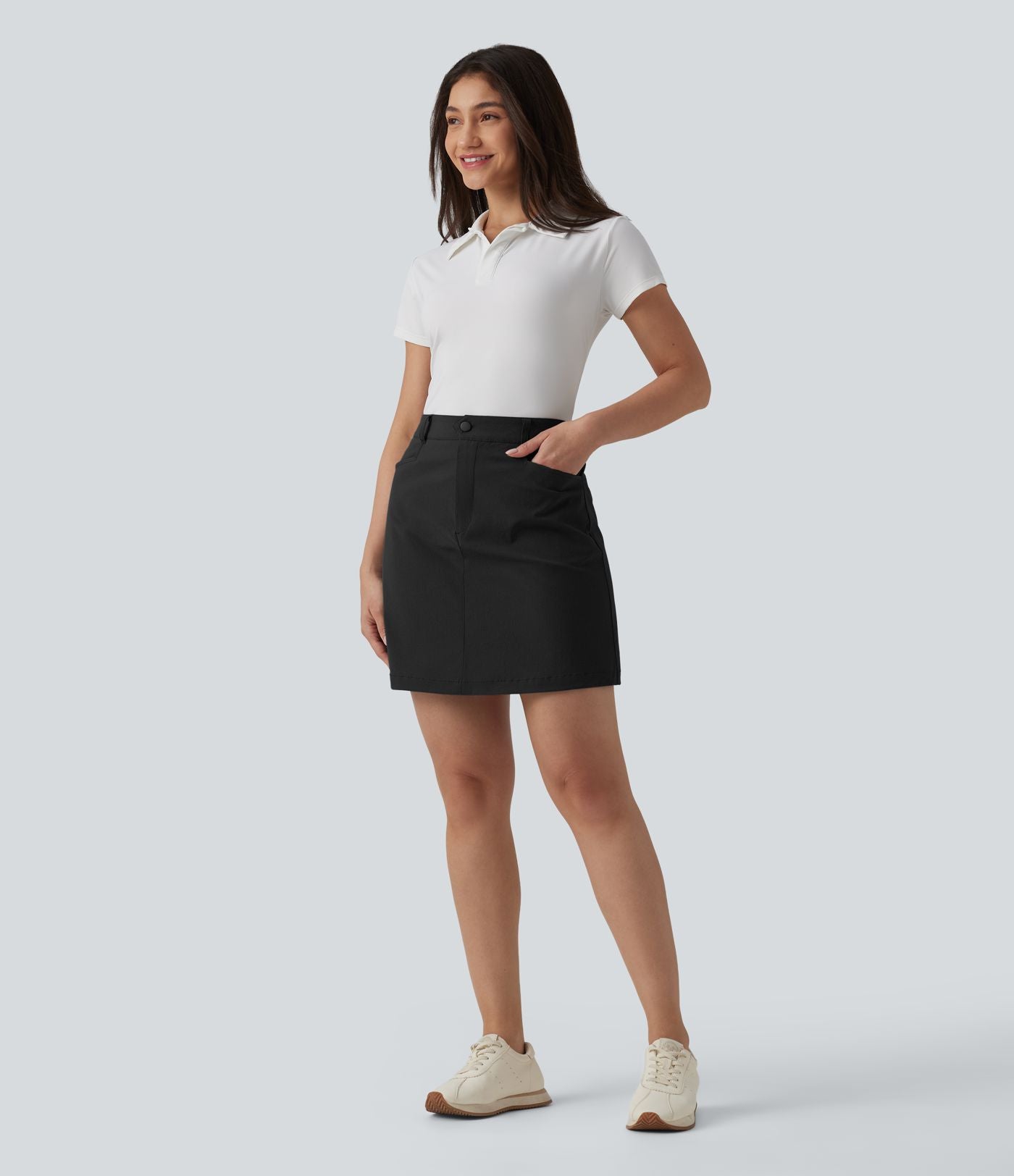 Jupe mini évasée de golf taille haute avec poches – Longueur allongée