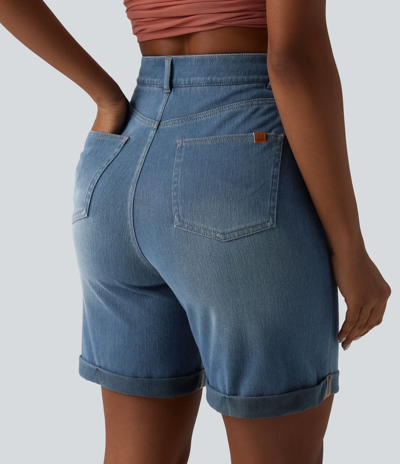 Halara Flex™ Short casual en jean skinny gainant taille haute à ourlet retroussé avec poches