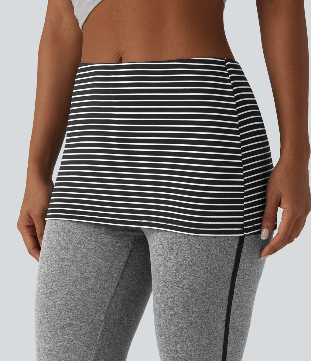 Pantalon évasé casual taille mi-haute à rayures avec ceinture repliable