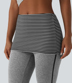 Pantalon évasé casual taille mi-haute à rayures avec ceinture repliable