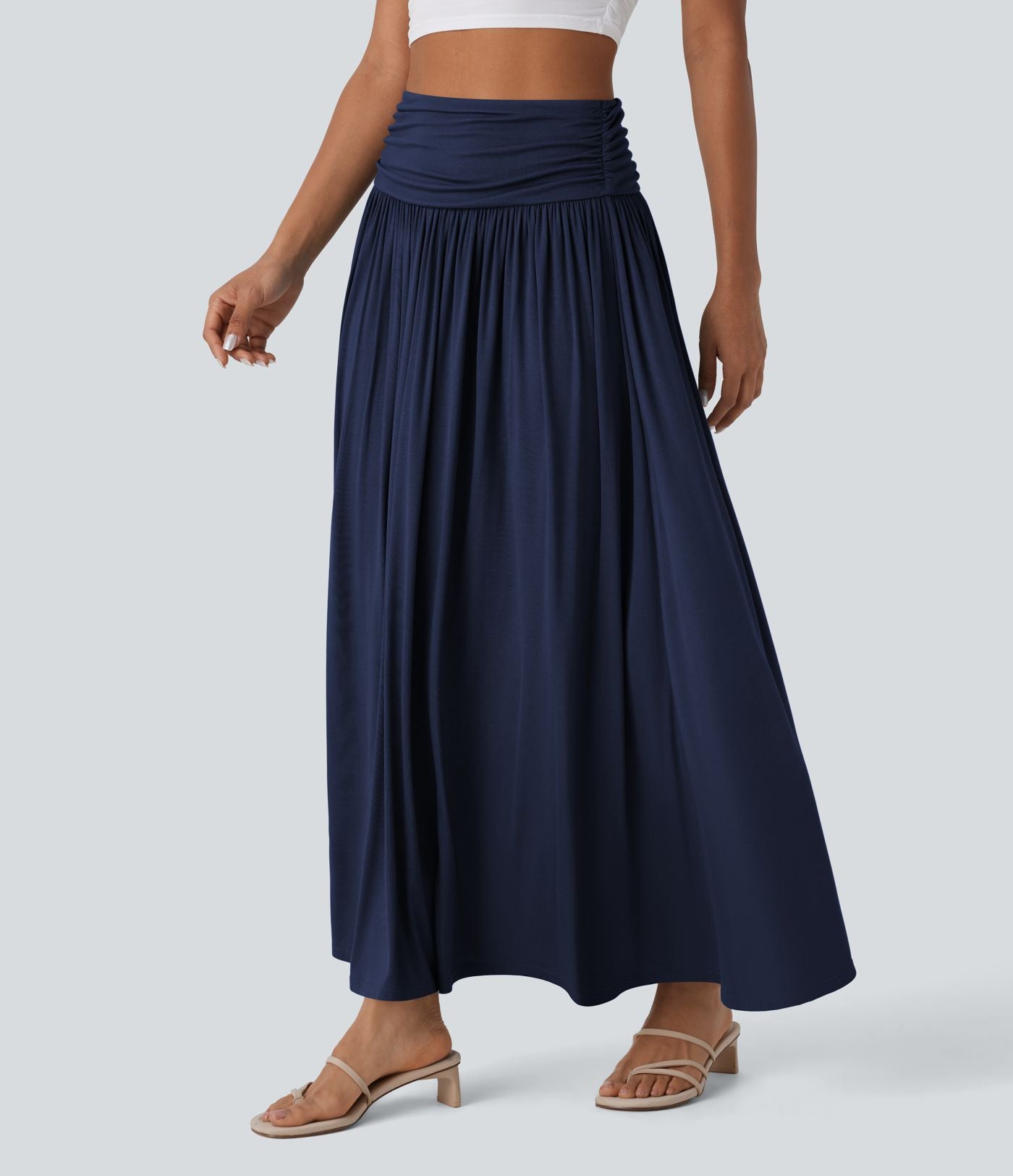Jupe longue fluide froncée taille haute