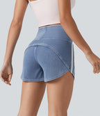 Short en jean rayé taille haute Halara Flex™ avec ourlet arrondi et poches