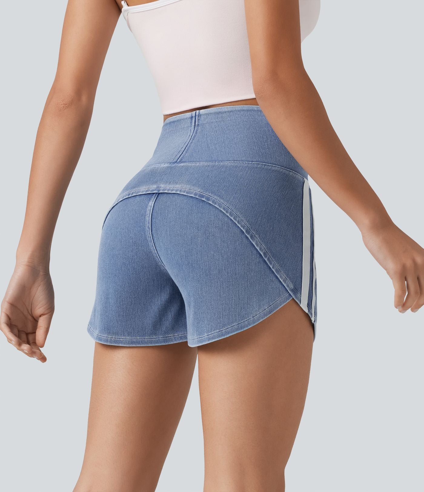 Short en jean rayé taille haute Halara Flex™ avec ourlet arrondi et poches