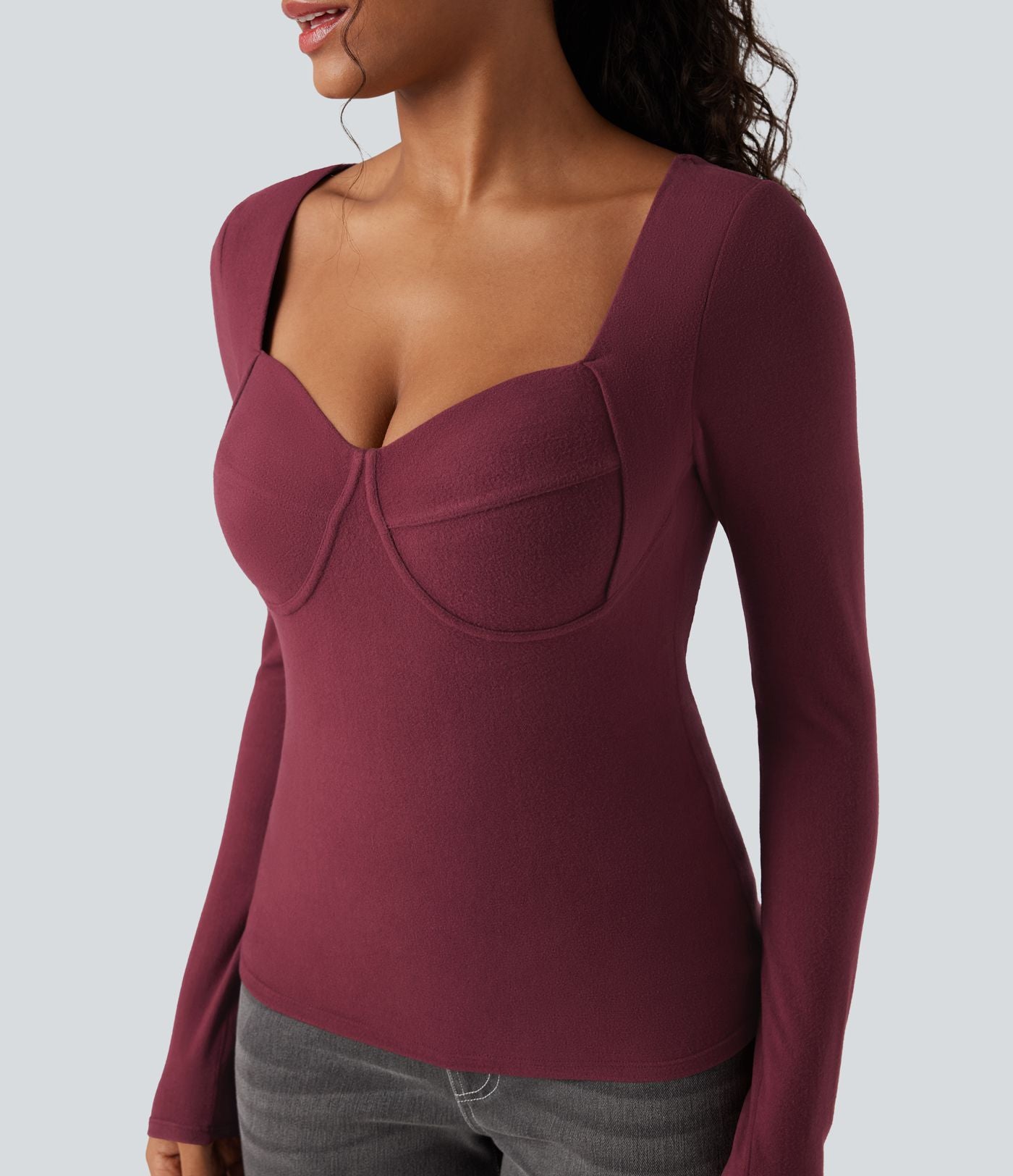 Top casual chaud push-up à col cœur et manches longues - Bonnet D/DD