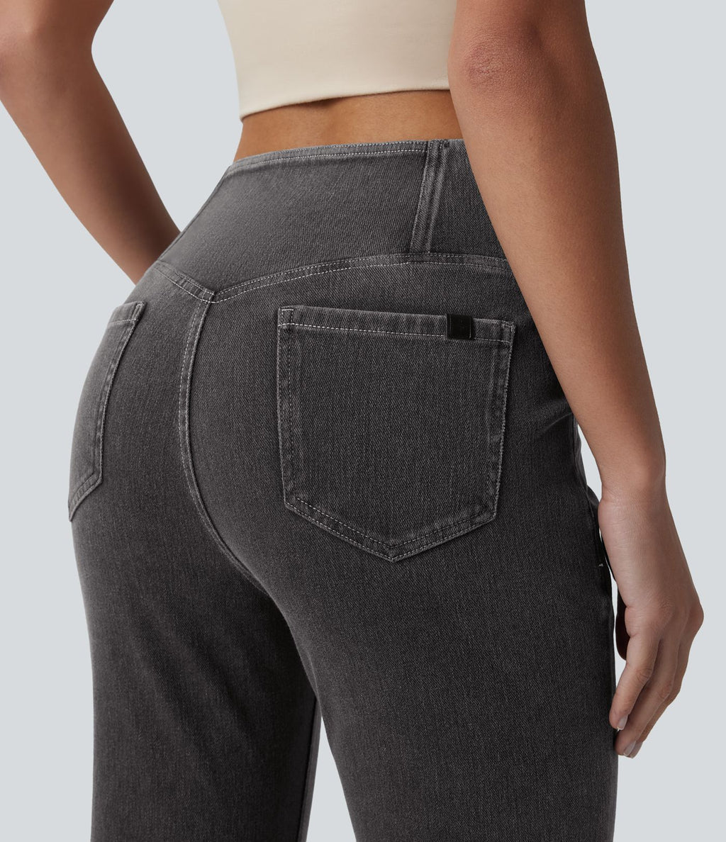 Halara Flex™ - Jean Ultra Evasé Tricot Extensible Lavé Poches Croisées Taille Haute