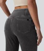 Halara Flex™ - Jean Ultra Evasé Tricot Extensible Lavé Poches Croisées Taille Haute