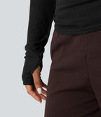 T-shirt décontracté asymétrique en mélange de laine à une épaule et manches longues