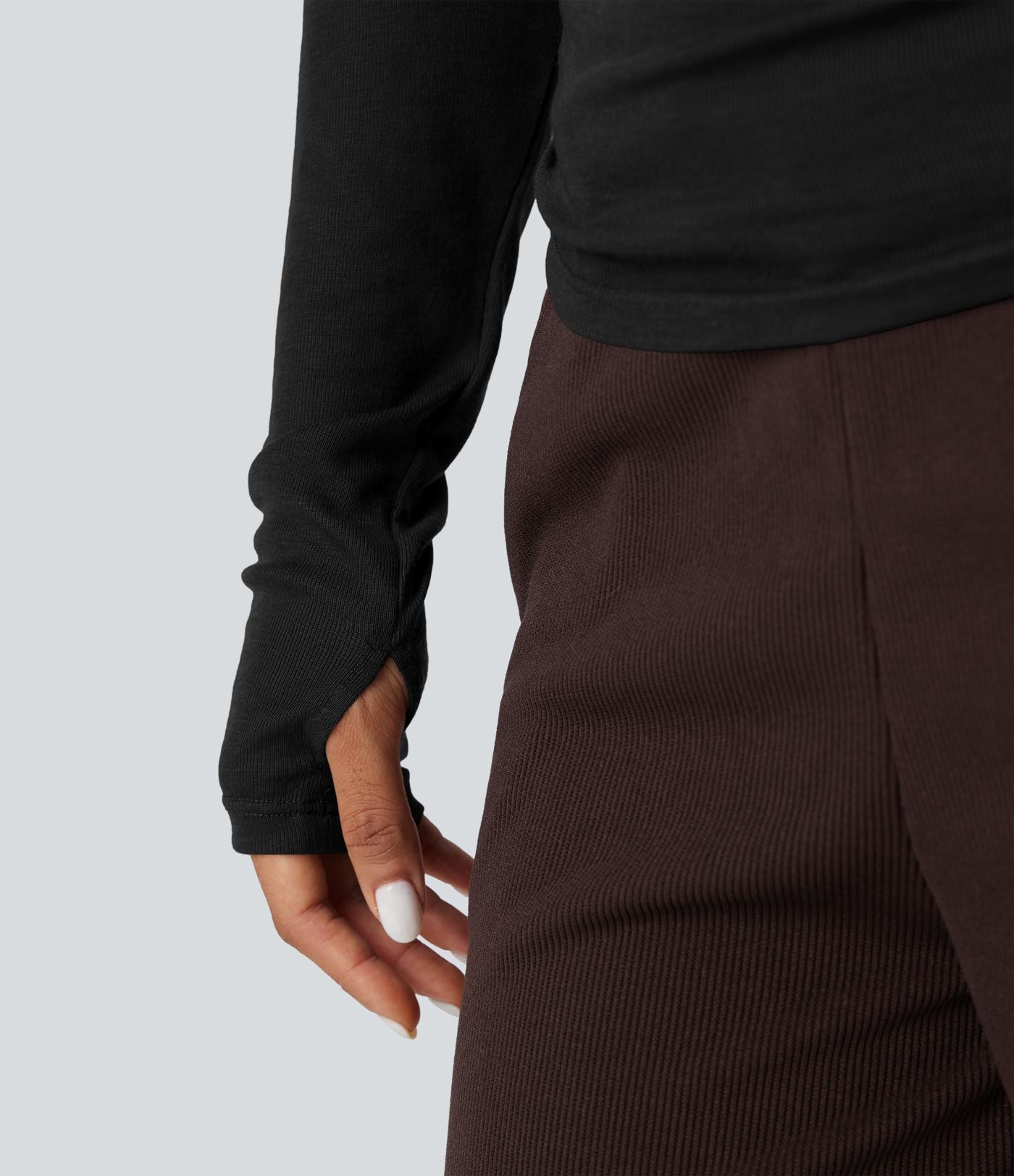 T-shirt décontracté asymétrique en mélange de laine à une épaule et manches longues
