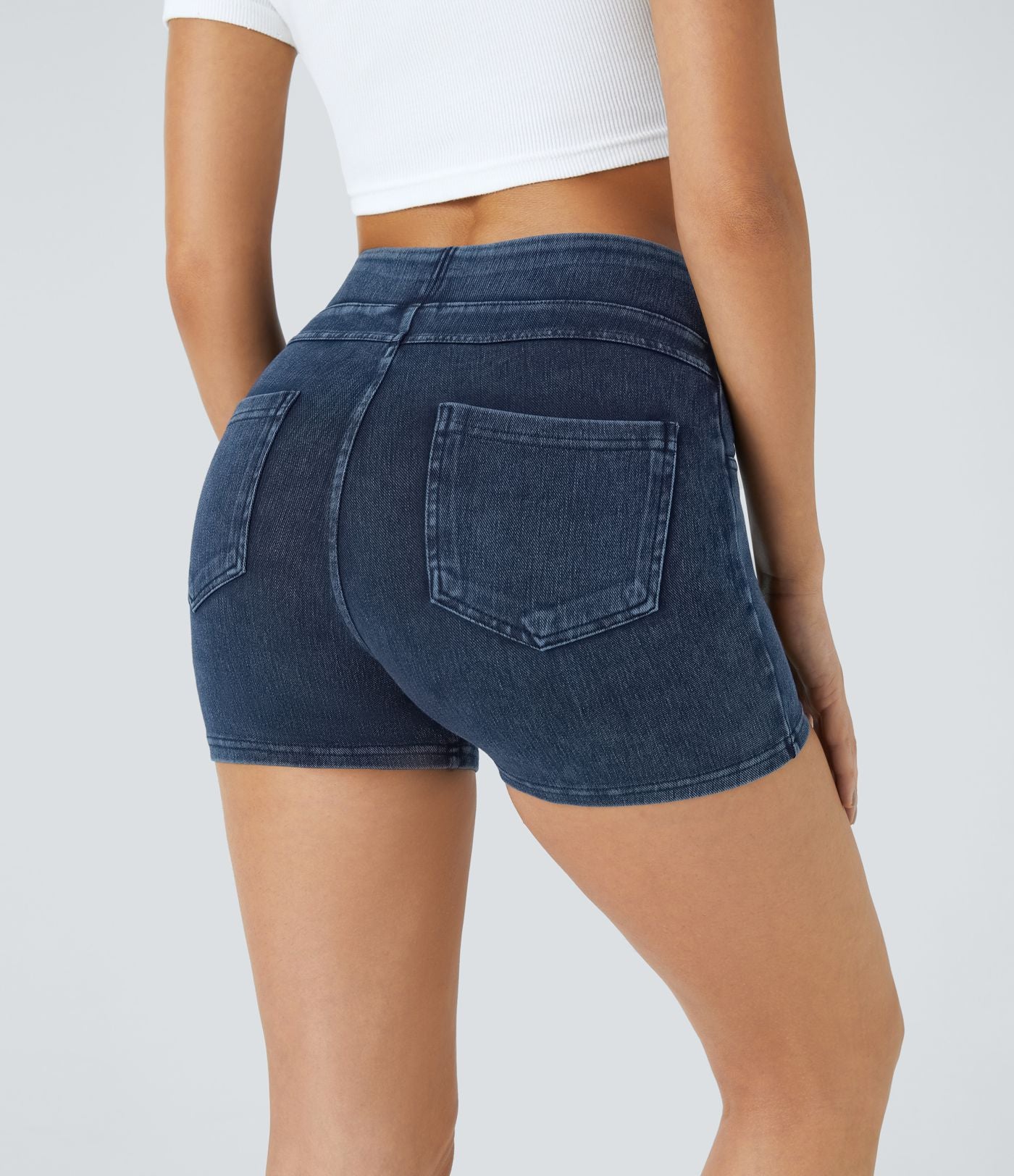 Halara Flex™ Shorts 7,5cm Casual en Denim Tricot Extensible Taille Haute Avec Poches Latérales Arrière