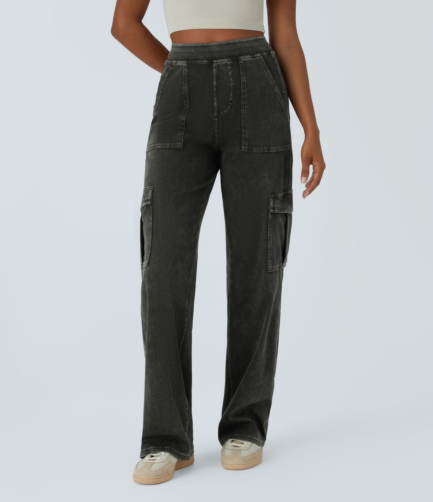 Halara Flex™ Taille Mi-Haute Multiples Poches Jambe Droite Jean Cargo Décontracté Extensible