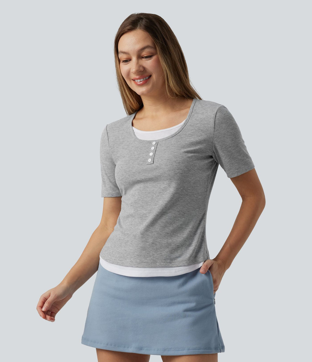 T-shirt casual color block col rond et manches courtes