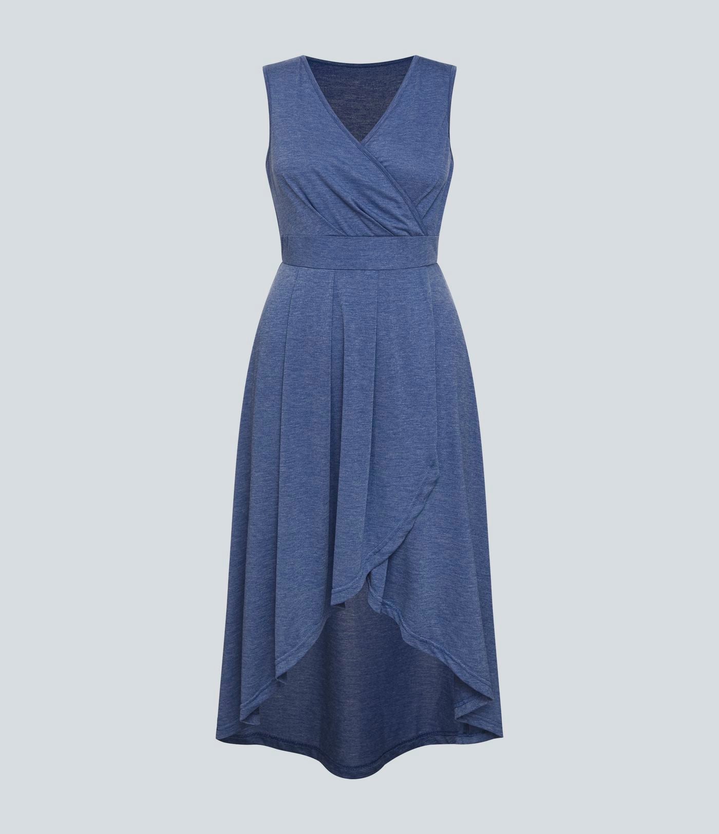 Robe Mi-Longue Plissée Décolleté Plongeant Sans Manches Haut Bas Ourlet Croisé