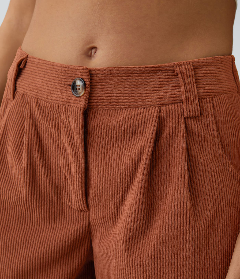 Pantalon en velours côtelé décontracté taille moyenne avec poches latérales