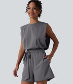 Combishort décontracté col rond sans manches effet frais InstantCool avec nœud frontal et poches, accès facile Easy Peasy, protection solaire UPF50+