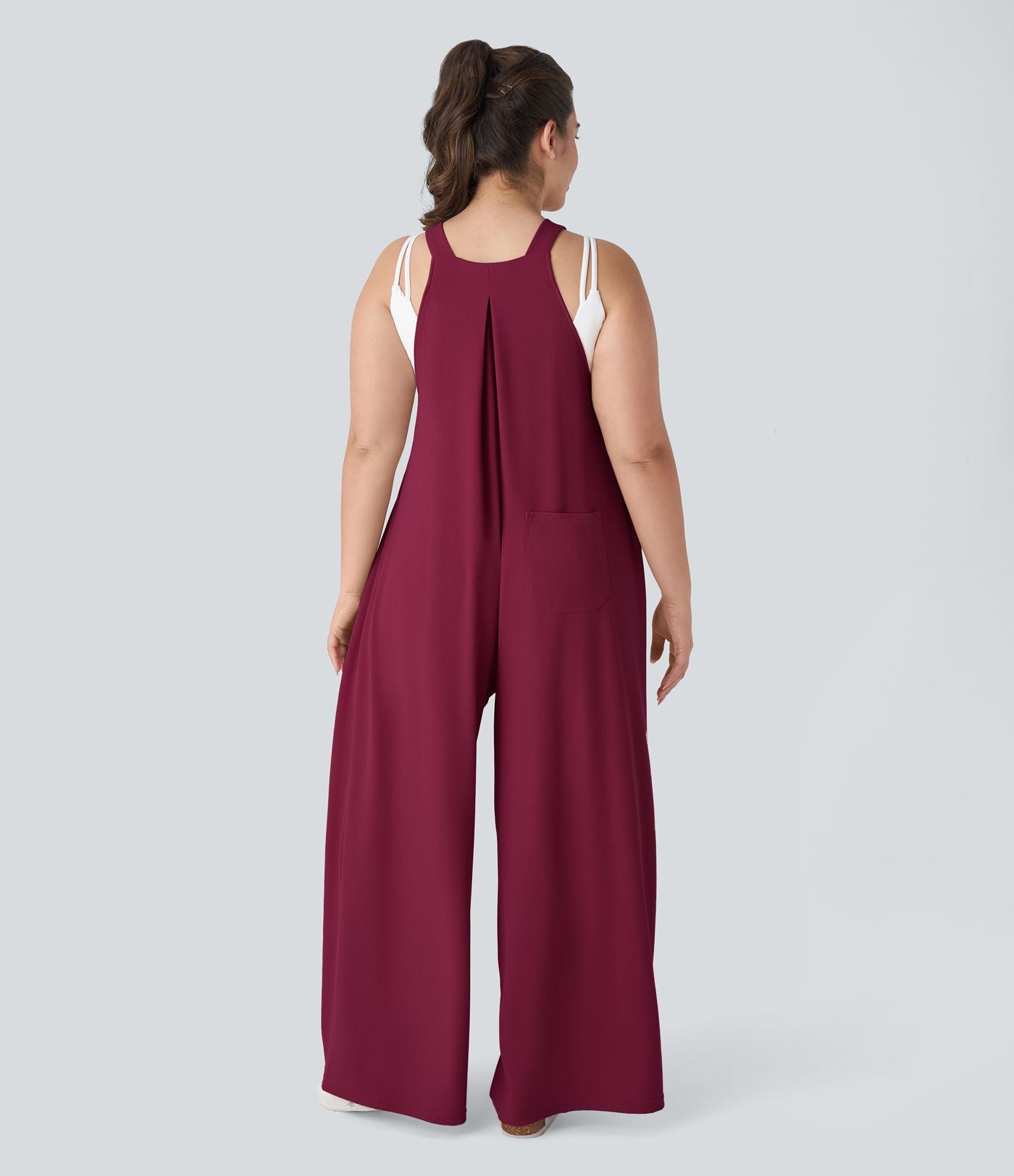 Salopette Casual Grande Taille en Gaufré avec Bretelles Ajustables Boutons et Poches Multiples