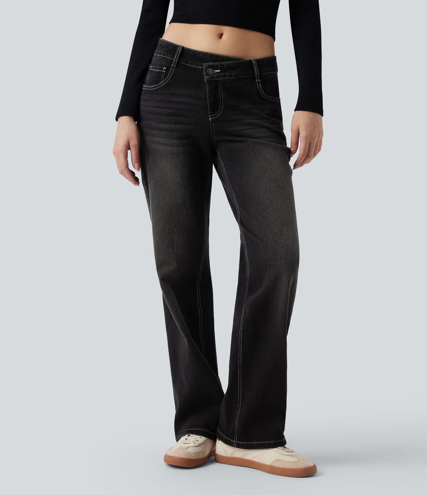 Jean décontracté Halara Flex™ asymétrique jambe droite taille basse avec poches