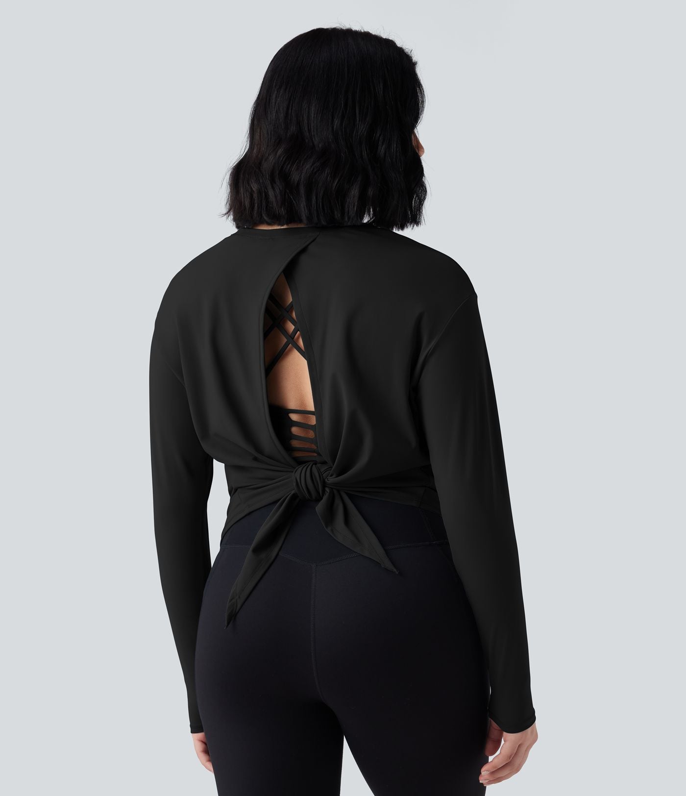 Haut de sport yoga SoftlyZero™ 2-en-1 col rond à manches longues avec nœud au dos et effet frais InstantCool, protection solaire UPF50+