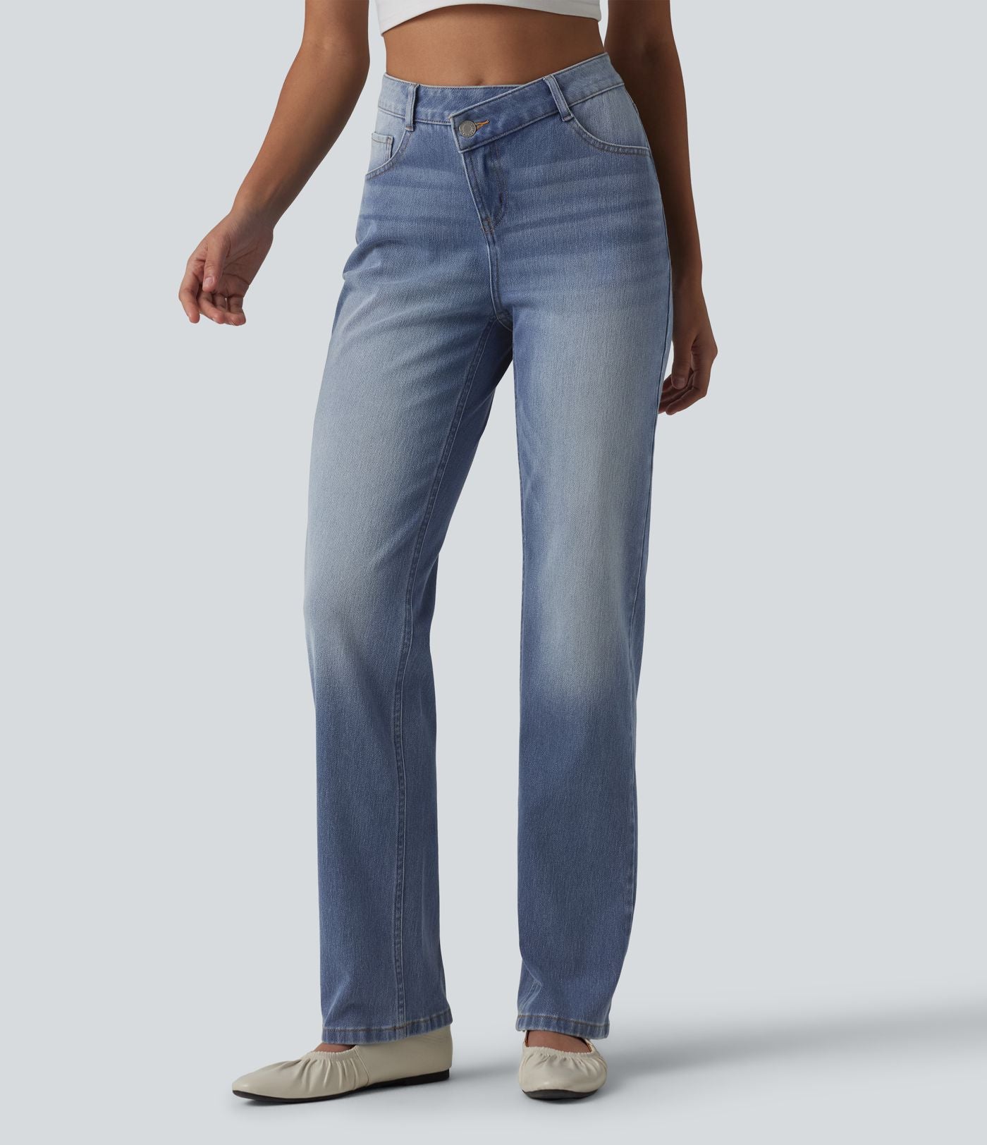 Halara Flex™ Jean droit casual asymétrique taille haute avec poches