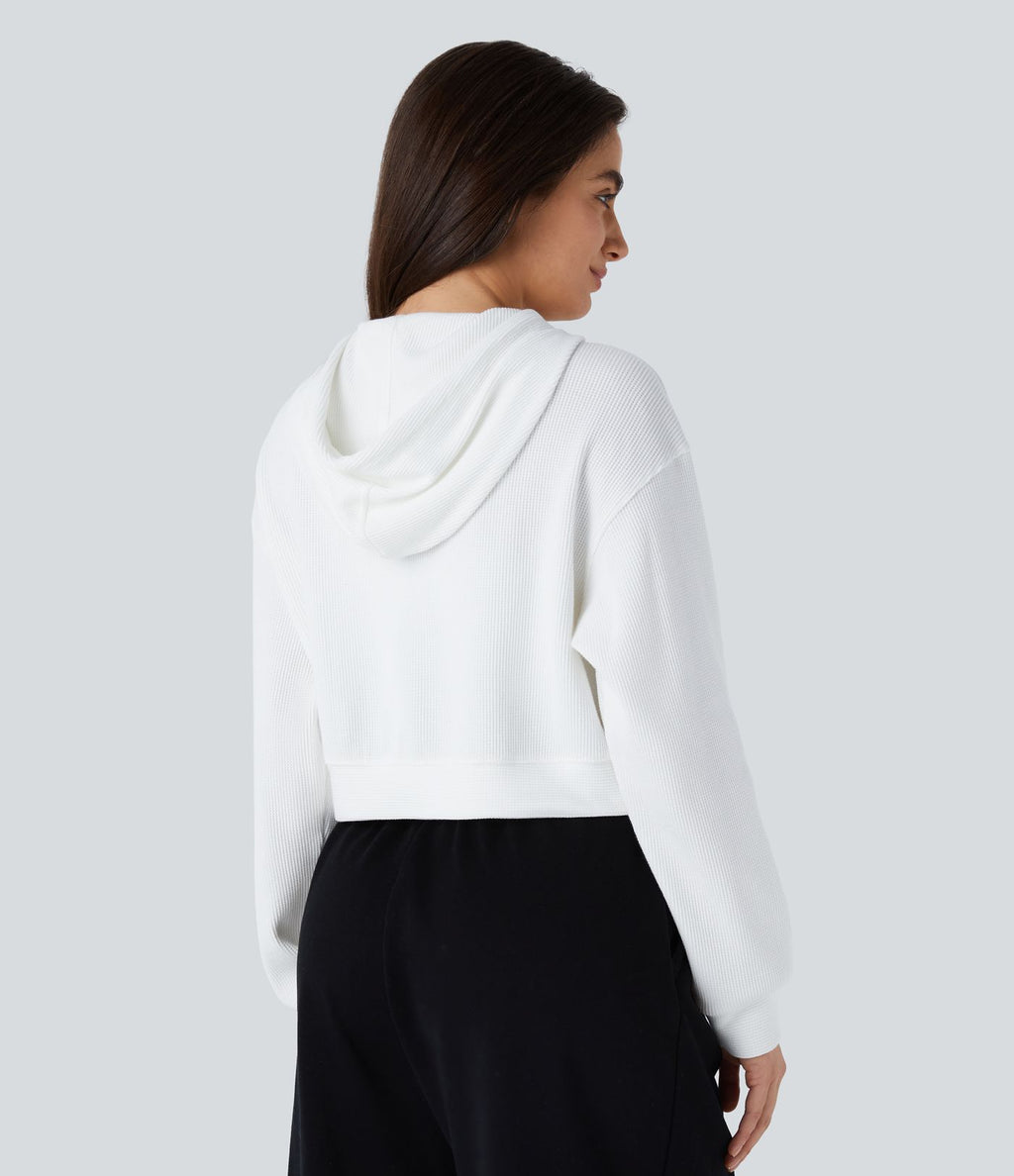 Sweatshirt en Coton Casual à Manches Longues avec Cordon de Serrage et Zipper Style Waffle
