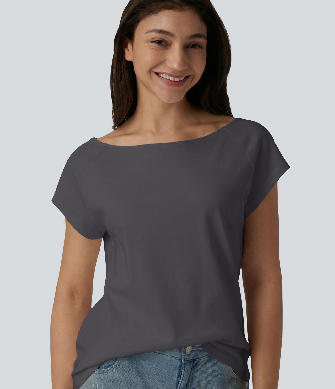 T-shirt décontracté col bateau manches courtes coton