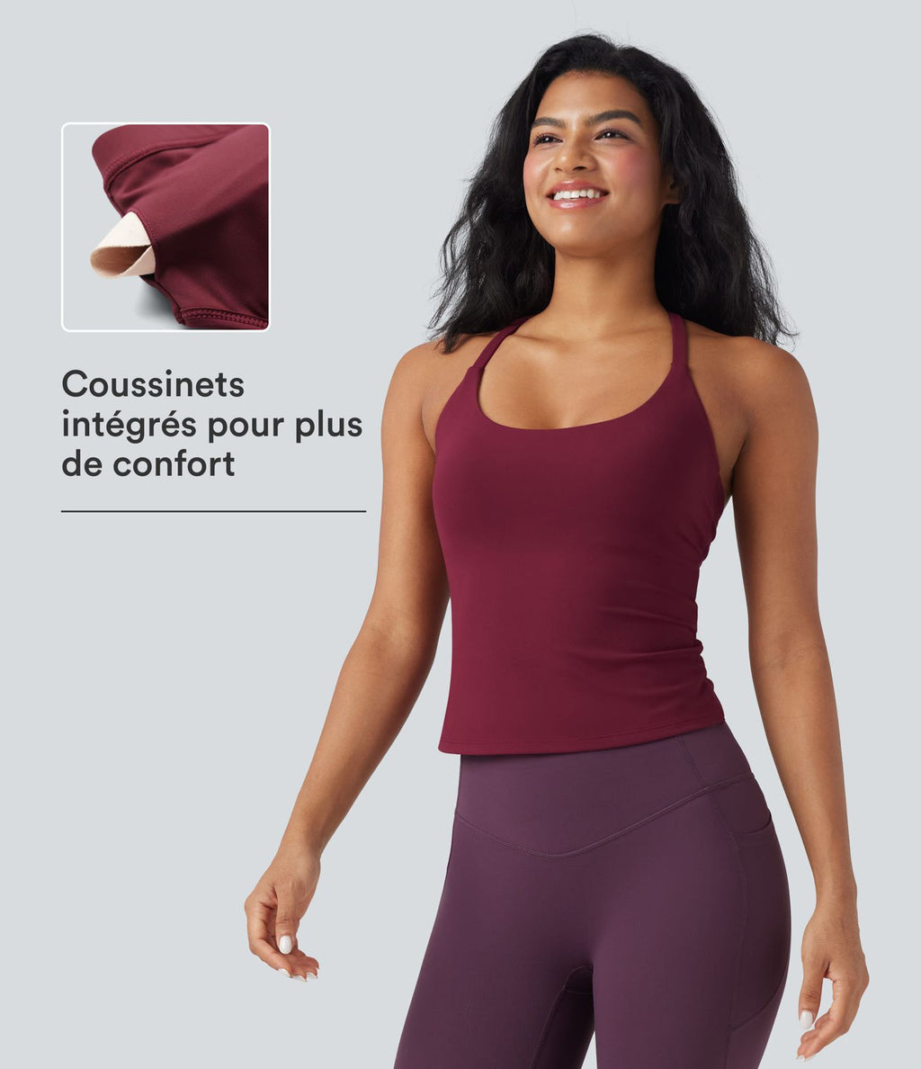 Débardeur de yoga col rond dos croisé à ourlet croisé