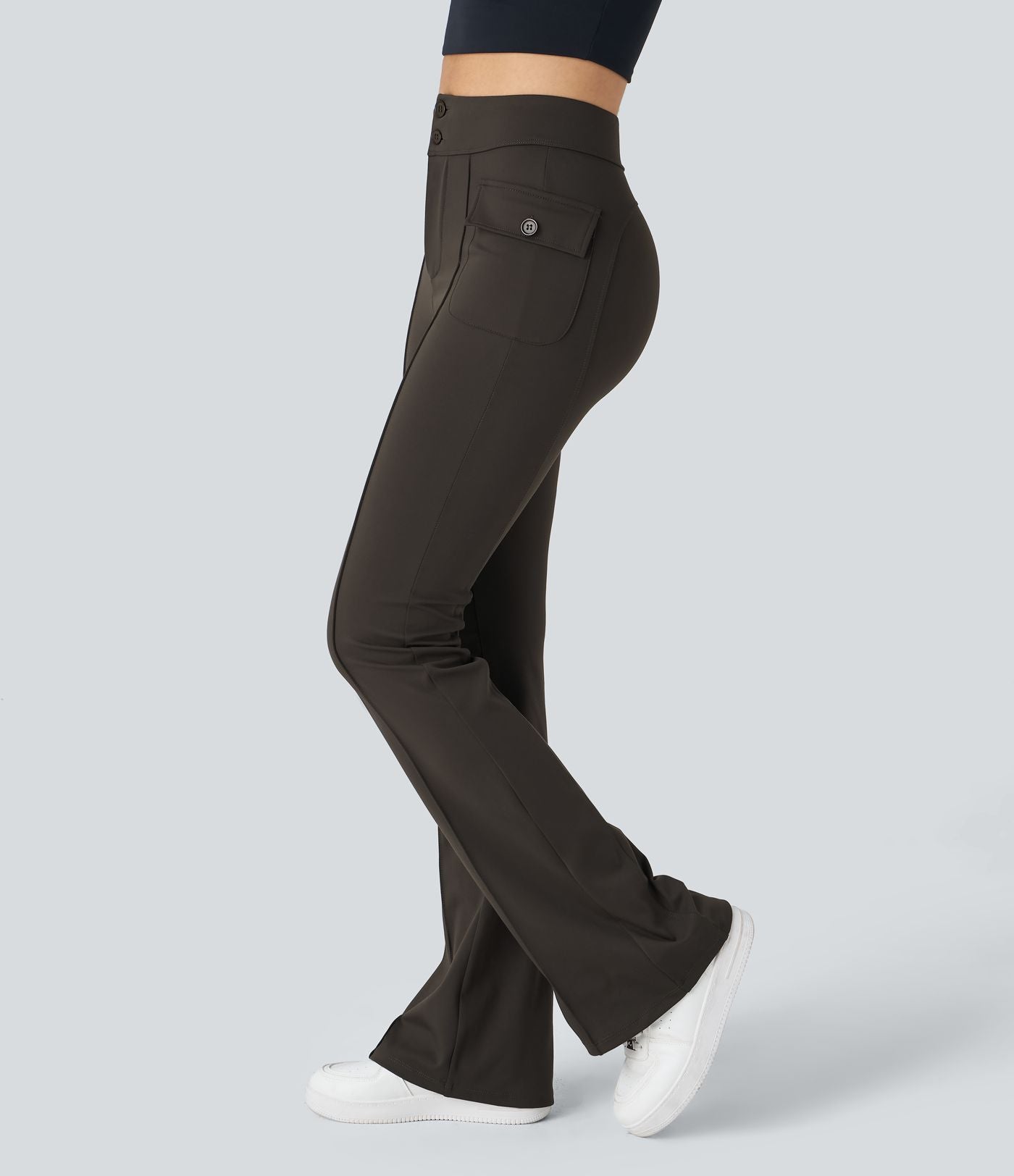 Pantalon cargo décontracté évasé taille haute avec poches à rabat latérales