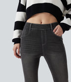 Jean skinny 7/8 décontracté taille mi-haute délavé Halara Flex™ avec poches