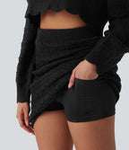 Jupe-pull décontractée 2-en-1 maille ajourée longueur genou taille haute avec poches