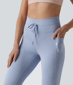 Legging de yoga rayé taille haute avec cordon de serrage et poches