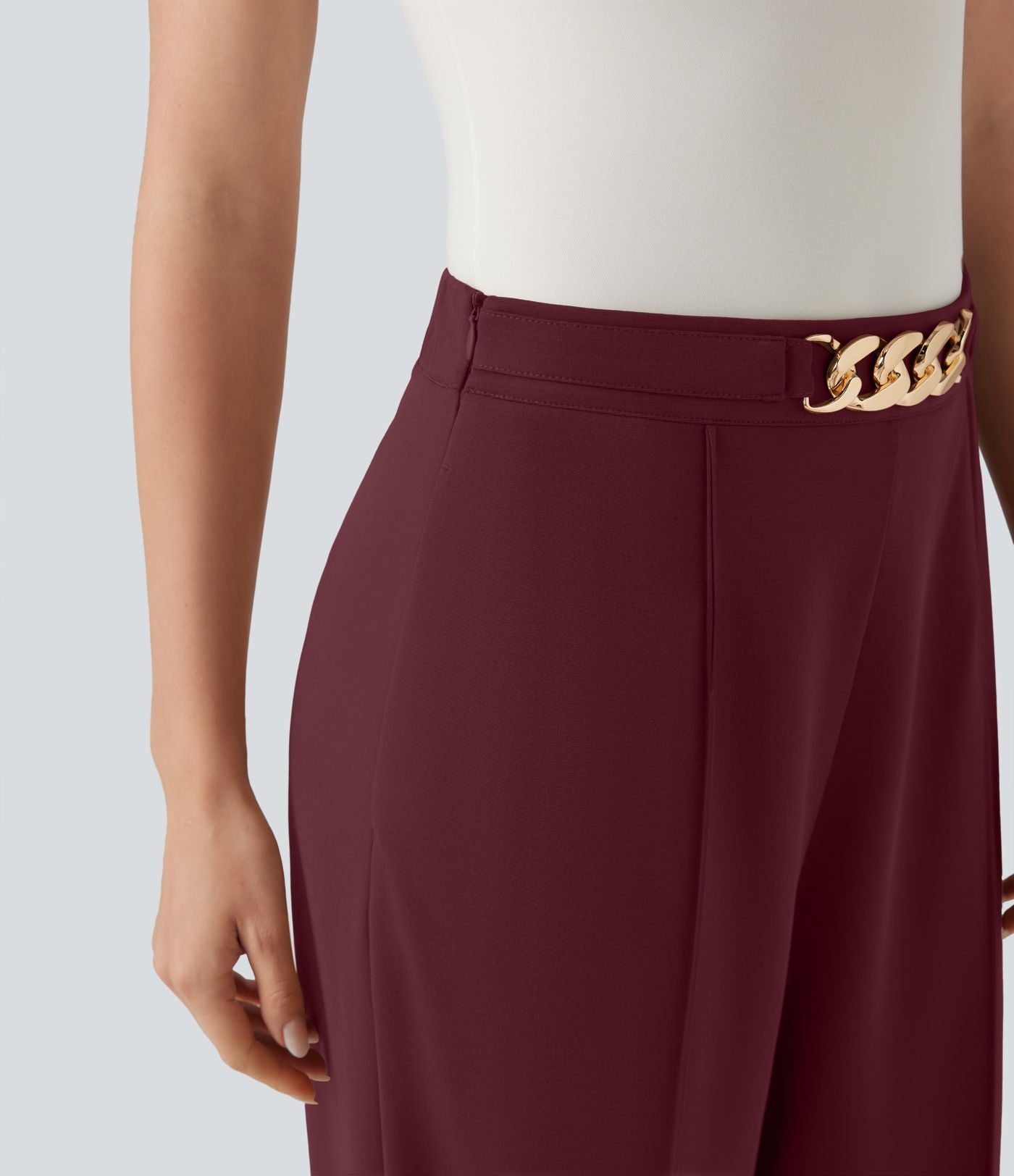 Pantalon de travail coupe droite taille haute avec chaîne métallique avec poches
