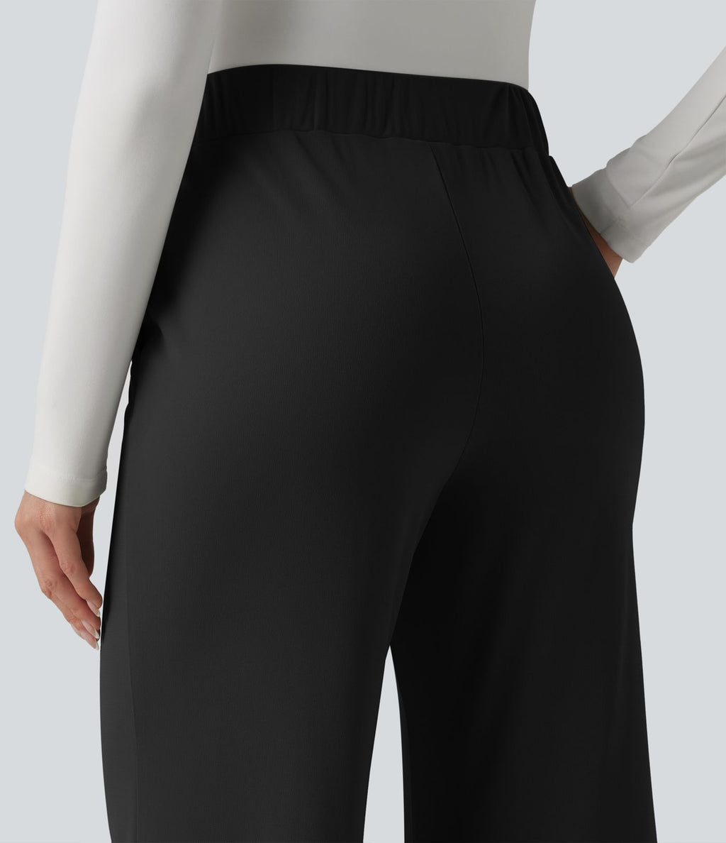 Pantalon tailleur taille haute à jambes droites avec poches