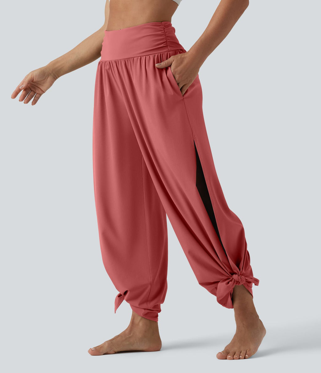 Pantalon fluide Breezeful™ taille haute à séchage rapide avec fronces, fente et poches